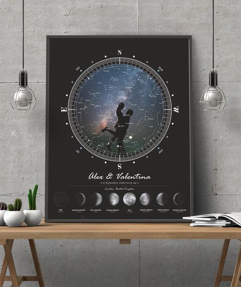 Custom Star Map, Night Sky Print by Date, Personalized Star Chart Poster, The night we met, Anniversary gift, Birth Poster, Wedding present Night Sky Constellations, Bedrooms Farmhouse, Night Sky Map, The Night We Met, Night We Met, Birth Poster, Sky Map, Vday Gifts, Constellation Map