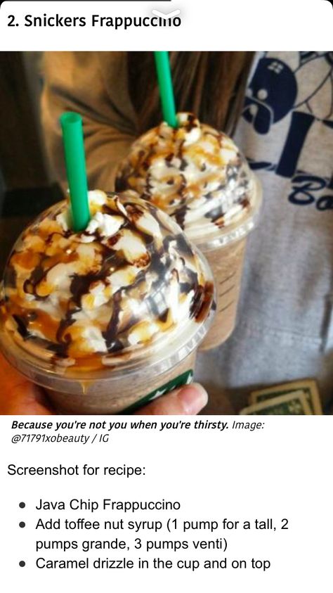 Snickers frappe Snickers Frappe, Fancy Beverages, Starbucks Secret Menu Recipes, Cold Starbucks Drinks, Starbucks Drinks Diy, Secret Starbucks Recipes, Coffee Recipes Starbucks, Iced Starbucks Drinks, Secret Starbucks Drinks