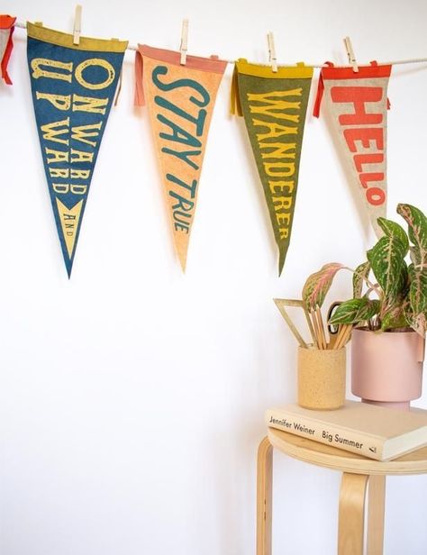 Pennants Diy, Airbnb Decor, Pennant Flags, Felt Banner, Camp Wedding, Felt Pennants, Gift Inspo, Pennant Flag, Vintage Camping