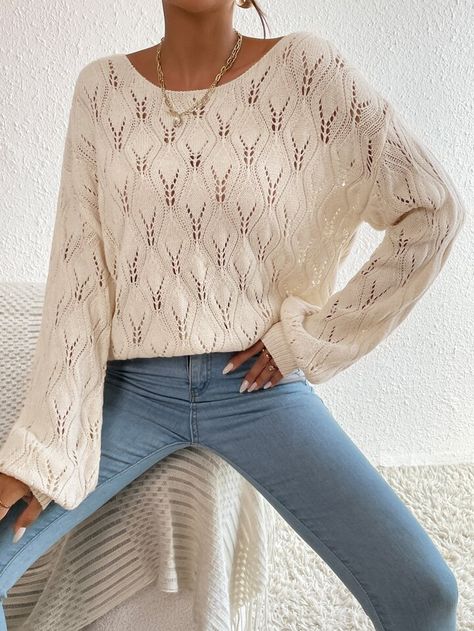 Pointelle Knit Drop Shoulder Sweater | SHEIN USA Dreamy Gowns, Pointelle Sweater, Drop Shoulder Sweater, Pointelle Knit, Women Sweaters, Drop Shoulder Sweaters, Shoulder Sweater, Drop Shoulder, Knitwear