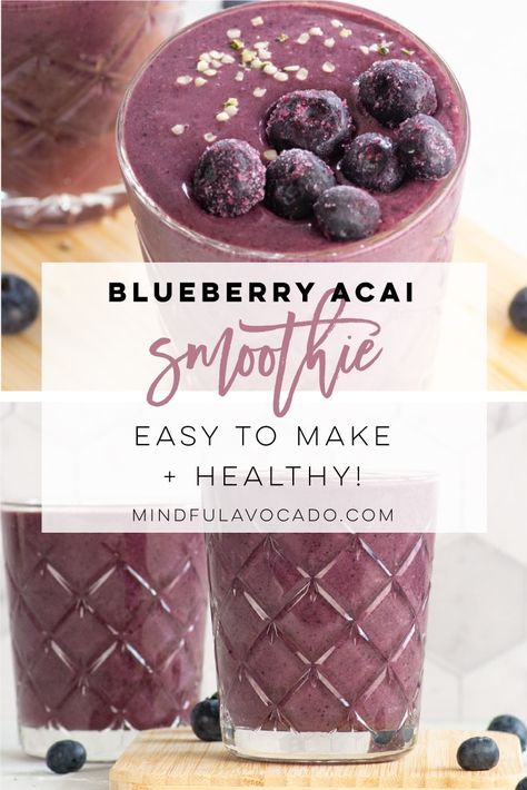 Acai smoothie recipe is so easy to make and healthy! It's naturally sweetened, even kids will enjoy! #acaismoothie #blueberryacai #vegansmoothie #healthysmoothie | Mindful Avocado Acai Smoothie Recipe Healthy, Acai Protein Smoothie, Açaí Smoothie Recipe, Açai Smoothie, Açaí Smoothie, Acai Smoothie Recipe, Smoothies Easy, Katherine Middleton, Berry Smoothies