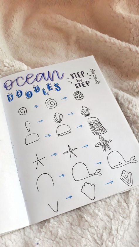 30 Best Step by Step Ocean Doodle Tutorials to Copy - atinydreamer Ocean Doodles Aesthetic, Ocean Things To Draw, Waves Doodle Simple, Ocean Doodles Simple, Easy Drawings Simple, Step By Step Doodles, Doodle Step By Step, Ocean Doodles, Doodle Bullet Journal