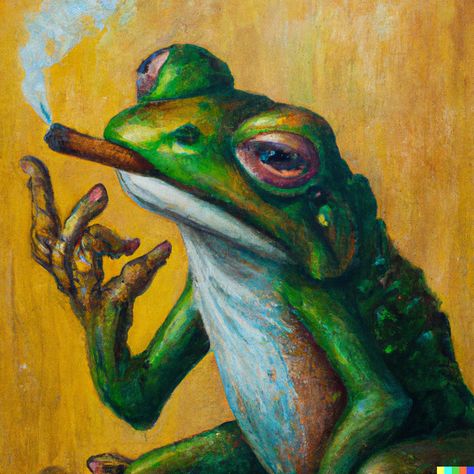 Frog With Tongue Out, Frog Oil Painting, Frog Painting Ideas On Canvas, Funny Frog Painting, Frog Painting Ideas, Frog On A Flower, Reptile Painting, Weird Paintings, Frog Artwork