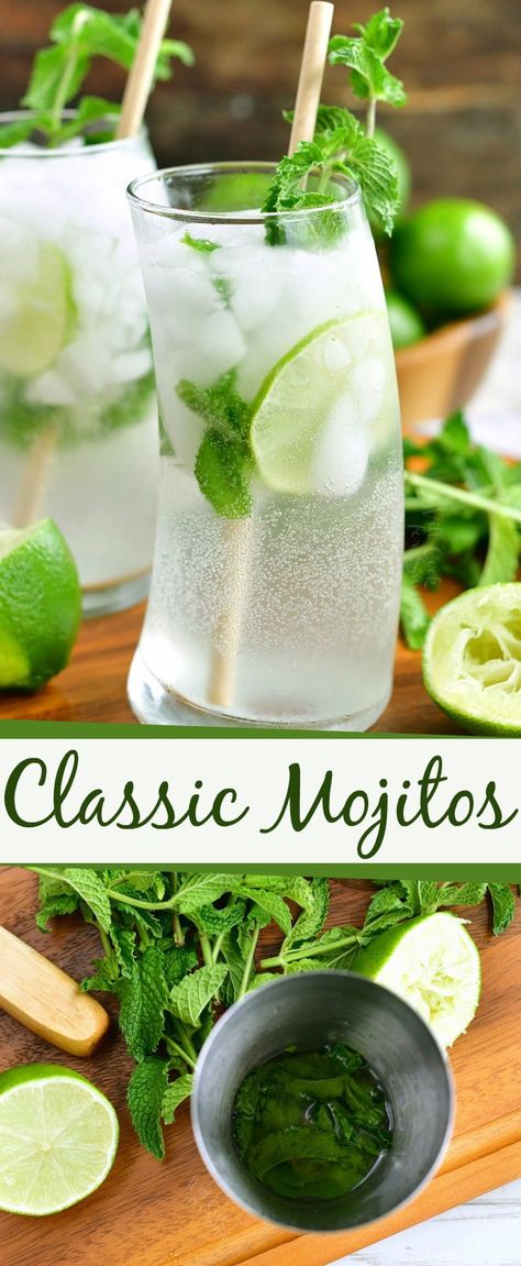 Classic Mojito Recipe. It is a beautiful Cuban cocktail that is slightly sweet and refreshing. There are only five ingredients here: mint, simple syrup, lime juice, rum, and seltzer water. #drink #cocktail #rum #summerdrink #mojito Best Mojito Recipe, Mojito Mix, Mojito Recipe Classic, Mojito Drink, Classic Mojito, Mint Drink, Mint Cocktails, Simple Cocktail, Mint Simple Syrup