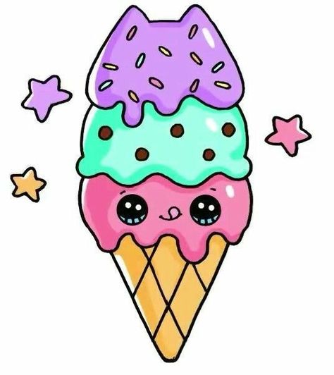 Desenhos Kawaii Passo a Passo: dicas para desenhar e colorir Ice Cream Cone, Ice Cream, Cream, Stars, White, Kawaii