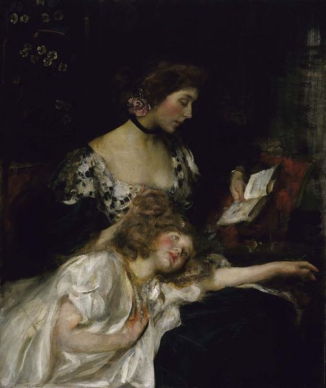 James Jebusa Shannon (1862-1923), Mother and Child (Lady Shannon and Kitty), ca. 1900-1910, oil on canvas | Smithsonian American Art Museum James Jebusa Shannon, Giovanni Boldini, People Reading, Reading Art, English Art, Woman Reading, Girl Reading, Vintage Portraits, Mother And Daughter