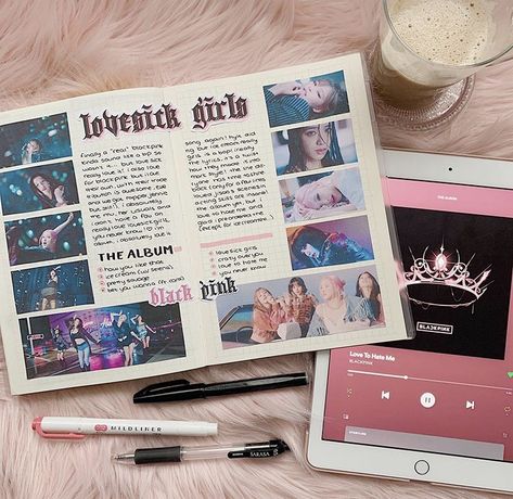 Journal Spreads Kpop, Blackpink Journal Ideas Aesthetic, Blackpink Notebook Ideas, Blackpink Diary Ideas, Kpop Diary Ideas, Blackpink Journal Ideas, Scrapbook Ideas Kpop, K Pop Journal Ideas, Kpop Journal Aesthetic