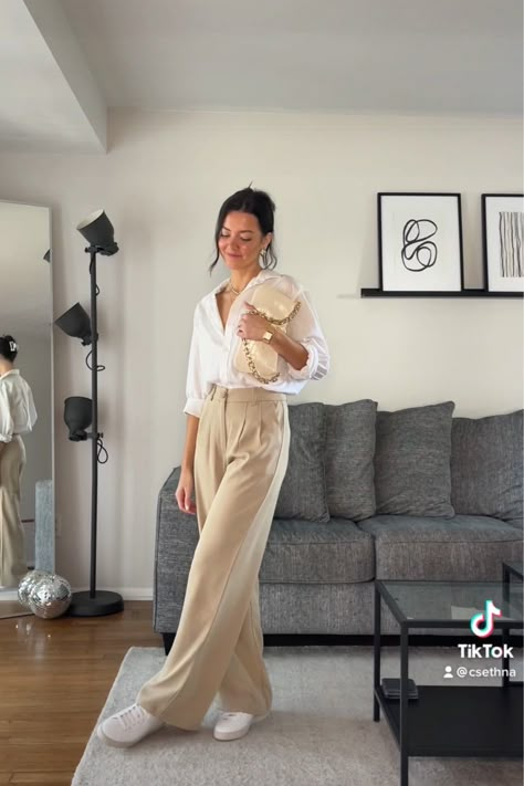 Sheet Button Up Shirt Outfit, Trousers With Button Up Shirt, Dress Pants And Button Up Women, Trouser Look Women, Women’s Casual Trousers Outfit, Archer Pants Princess Polly, Shirt Wide Pants Outfit, Oversized Button Up Shirt Outfit Office, Oversized Tailored Pants