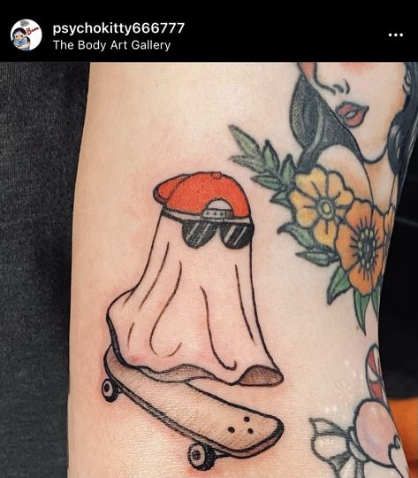 Skateboard Ghost Tattoo, Skateboarding Ghost Tattoo, Ghost With Hat Tattoo, Ghost With Glasses Tattoo, Ghost With Sunglasses Drawing, Ghost With Guitar Tattoo, Ghost With Sunglasses Tattoo, Ghost On A Skateboard Tattoo, Ghost Riding Skateboard Tattoo