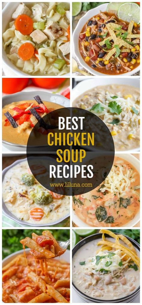 We have a handful of chicken soup recipes (stovetop & slow cooker) that we love, and they have all been compiled into this collection! #chickensoup #souprecipes #chickenrecipes #slowcookersoup #soup Unique Chicken Soup Recipes, Soup Recipes Stovetop, Chicken Thigh Soup Recipes, Chicken Soups And Stews, Chicken Soup Ideas, Soups With Chicken, Soup Recipes With Chicken, Chicken Parmesan Soup Recipe, Chicken Florentine Soup