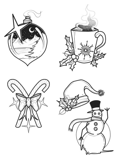 Flash Friday The 13th Christmas Flash, Christmas Flash Art, Christmas Flash Sheet, Christmas Tattoo Flash, Nightmare Before Christmas Tattoo, Christmas Tattoo, Flash Design, Navidad Christmas, Friend Tattoos