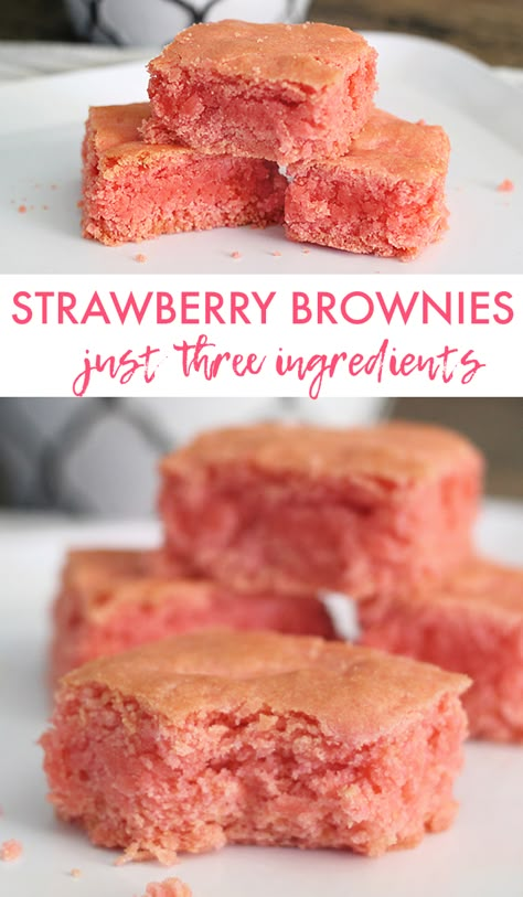 Strawberry Brownies Recipe Just 3 Ingredients #dessert #yummy #brownies #blondies #strawberry #food #recipes Strawberry Brownies Recipe, Strawberry Brownies, Duncan Hines, Bar Cookies, Brownies Recipe, Brownie Recipe, Cream Cheese Recipes, Think Food, Strawberry Desserts