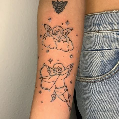 Planet Tattoo, Cupid Tattoo, Cherub Tattoo, Cute Tiny Tattoos, Badass Tattoos, Dainty Tattoos, Girly Tattoos, Subtle Tattoos, Angel Tattoo