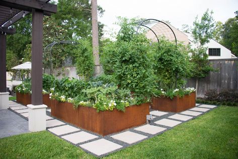 Here's everything you need to know about using corten, powder coated, or galvanized steel beds in your kitchen garden as your raised bed materials. Raised Bed Garden Design, Arch Trellis, Cedar Garden, Metal Raised Garden Beds, Raised Planter, Starting A Garden, Cut Flower Garden, Vegetable Garden Design, Garden Kits