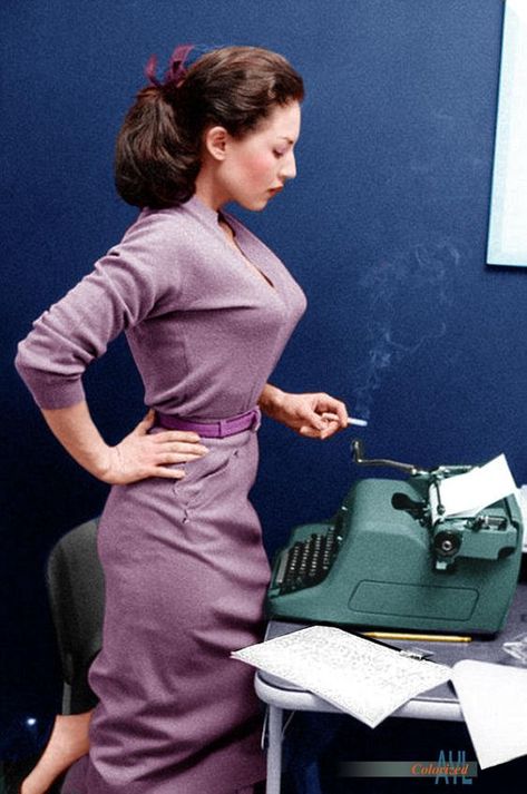 Typewriter, A Woman, Desk