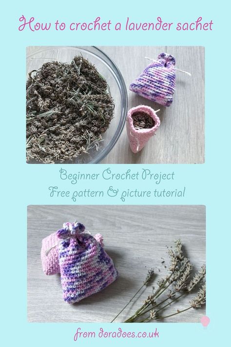 Crochet Sachet, Crochet Lavender, Crochet Project Free, Colourful Crochet, Turtle Crochet, Scrap Yarn Crochet, Free Crochet Bag, Picture Tutorial, Beginners Crochet