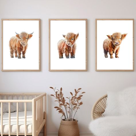 Adorable Baby Highland Cow Nursery Prints - Farmhouse Nursery Decor, Cow Wall Art Collection Nursery Ideas Highland Cow, Longhorn Nursery, Highland Cow Nursery, Farmhouse Nursery Decor, Cow Nursery, Highland Calf, Farmhouse Nursery, Baby Highland Cow, Cow Wall Art