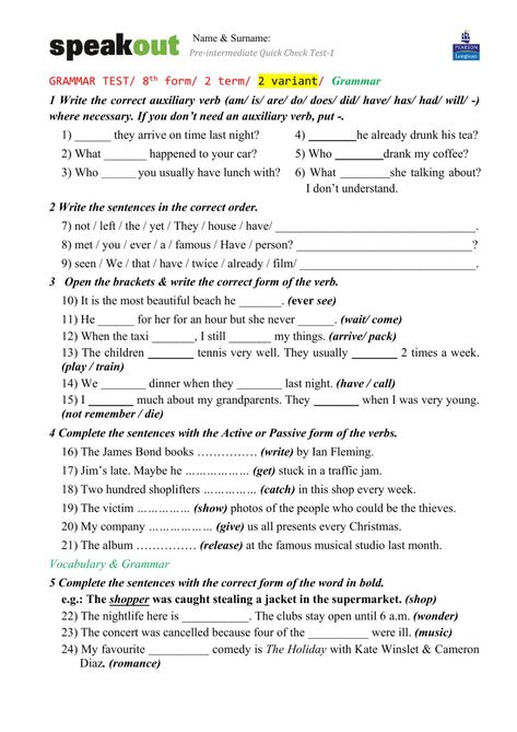 Daily Language Review, Number Bonds Worksheets, 8th Grade English, Number Worksheets Kindergarten, Punctuation Worksheets, 5th Grade Worksheets, Tenses Grammar, Writing Test, Listening Test