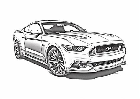 Ford Mustang Tattoo Ideas, Mustang Car Drawing, Bmw Sketch, Mustang Tattoo, Simple Car Drawing, Mustang Drawing, Cars Coloring, Cars Art, Mustang Car