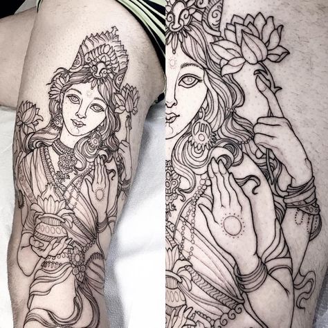 Goddess Of Love Tattoo, Lakshmi Tattoo, Hinduism Beliefs, Hindu Tattoos, Hindu Tattoo, Inner Arm Tattoo, Kunst Tattoos, Ganesha Tattoo, God Tattoos