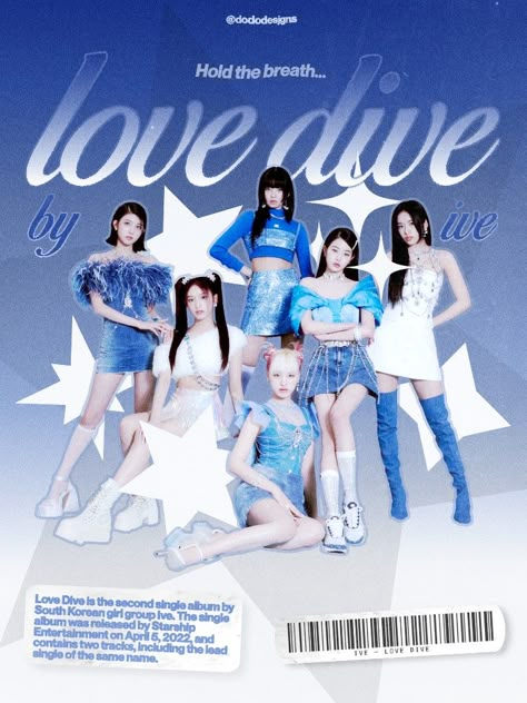 ive love dive graphic design kpop edit Ive Aesthetic Poster, Kpop Blue Poster, Kpop Posters Blue, Itzy Prints, Cute Kpop Posters, Kpop Prints Aesthetic, Koop Poster, Kpop Wall Prints, Kpop Posters Aesthetic