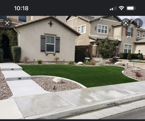 Fake Grass Front Yard, Front Yard Steps Pathways, Zero Scape Front Yard, Turf Front Yard Ideas, Artificial Grass Front Yard, Front Pathway, Laying Artificial Grass, Easy Landscaping Front Yard, Desert Landscaping Backyard