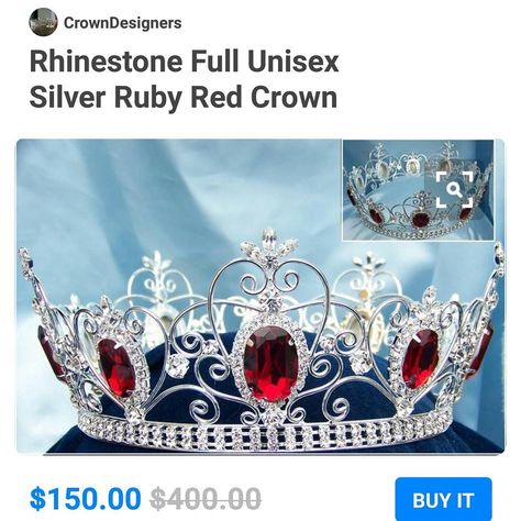 Small Tiara, Crown Hair Accessories, Silver Hair Accessories, Pageant Crowns, Red Crown, Crown Hair, Rhinestone Tiara, Rhinestone Crown, Red And Silver