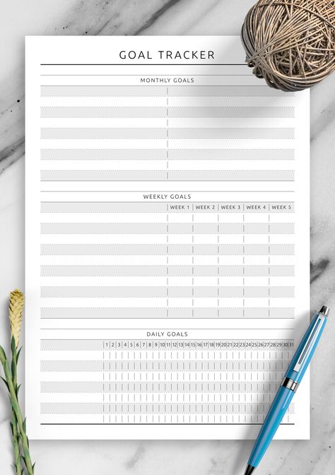 Goal tracker template to help you track both monthly, weekly and daily goals. All in one place. in one layout. Sections available in this template: Monthly Goals, Weekly Goals, Daily Goals | Sections: Goals Planner / Printable Planner / Life Planner / Monthly Goal / Weekly Goals. #planner #goals #printable #life #monthly #onplanners Daily Weekly Monthly Goals, Sales Goals Template, Goal Tracking Printable, Monthly Goal Tracker Printable, Daily Goals Template, Weekly Goals Template, Monthly Goals Template, Weekly Goal Tracker, Goal Tracker Template