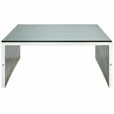 Modway Small Gridiron Stainless Steel Coffee Table with Tempered Glass Top - Silver | Hayneedle Stainless Steel Side Table, Stainless Steel Coffee Table, Steel Coffee Table, Living Room Style, Bed Blanket, Fashion Room, Comforter Sets, Tempered Glass, Side Table