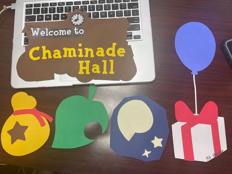 Animal Crossing Door Decs, Animal Crossing Classroom Theme, Animal Crossing Bulletin Board, Ra Themes Floors, Door Decks Ra Ideas, Ra Door Decs College, Science Door Decorations, Ra Hall Themes, Hall Themes