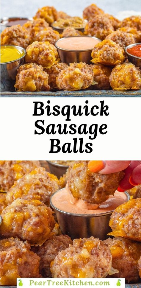 Bisquick sausage balls are a finger-licking good appetizer that you'll find yourself making again and again. The simple combination of raw ground pork sausage, baking mix, and shredded cheese results in moist, meaty marvels that are perfect for sharing with friends and family. Breakfast Sausage Balls Bisquick, Pork Sausage Appetizers, Sausage Cheese Balls Bisquick, Ground Sausage Appetizers, Sausage Breakfast Balls, Ground Pork Sausage Recipes, Bisquick Sausage Balls, Sausage Meatballs Recipes, Good Appetizer