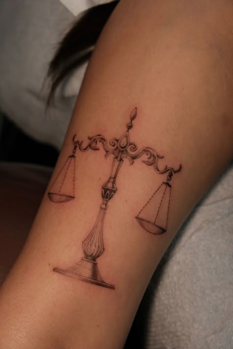 Balancing Scales Tattoo, Paralegal Tattoo, Scale Tattoo Minimalist, Law School Tattoo, Scales Of Justice Tattoo Fine Line, Balanced Scale Tattoo, Scale Balance Tattoo, Egyptian Scales Of Justice Tattoo, Balance Beam Tattoo