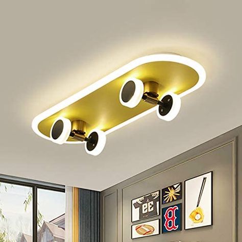 LITFAD Gold Skateboard Ceiling Light Fixture Kids Iron Integrated LED Flush Mount Light Modern Decorative Ceiling Lamp for Nursing Room Boys Bedroom Kids Room Children Bedroom, B - - Amazon.com Skateboard Decor, Lampe Decoration, Led Ceiling Lamp, Light Fixtures Flush Mount, Boys Bedrooms, Ceiling Chandelier, Modern Ceiling, Led Flush Mount, Boy's Bedroom