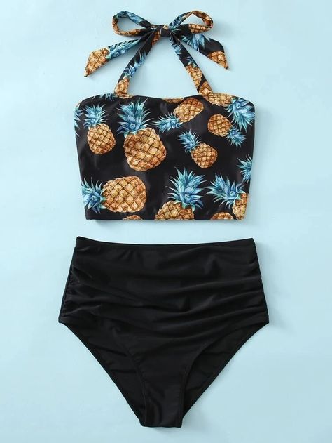 Pineapple Bathing Suit, High Waisted Tankini, Trendy Swimsuits, Swimwear High Waisted, Tankini Swimsuit, Swimwear Tankini, Pineapple Print, Cute Swimsuits, Tankini Set