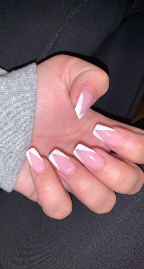 French Triangle Tip Nails, Triangle Tips Nails, Angular French Tip, Cross Cross French Tip, Coffin Triangle French Tip, Crossed French Tip Nails, Short Triangle French Nails, Coffin V French Tip Nails, French A V