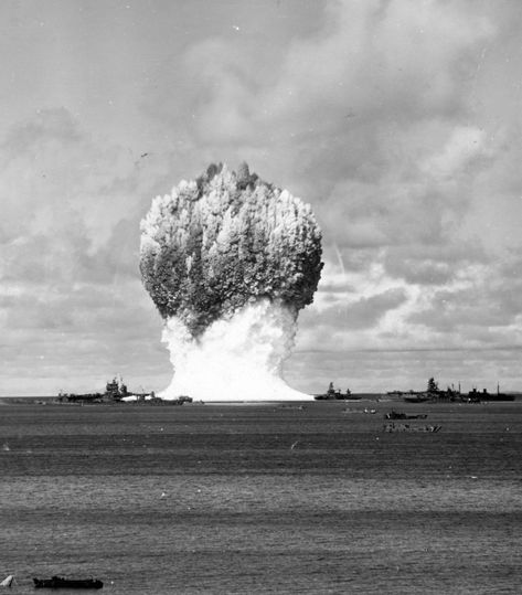 On July 25, 1946, the world’s first underwater nuclear test, codenamed "Baker" was conducted by the U.S. at Bikini atoll. Mk-3A atomic bomb with a yield of 23 kilotons was detonated at a depth of 27 m, halfway to the bottom Nuclear Explosion, Nuclear Test, July 25, Military History, History, The World