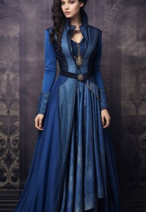 Midevil Royalty Dress, Elegant Medieval Dress, Blue Medival Outfits, Modest Fantasy Outfits, Royal Court Dress, Fantasy Elegant Dress, Fantasy Inspired Dress, Feminine Fantasy Outfits, Fantasy Royal Clothing Queens