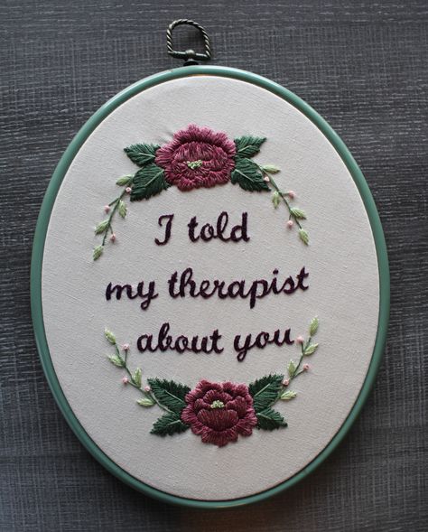 Handmade embroidery in vintage oval hoop, cotton floss over linen fabric Oval Embroidery Hoop Ideas, Funny Embroidery, Hand Embroidery Designs, Embroidery And Stitching, Embroidery Hoop, Embroidery Art, Linen Fabric, Hand Embroidery, Embroidery Designs