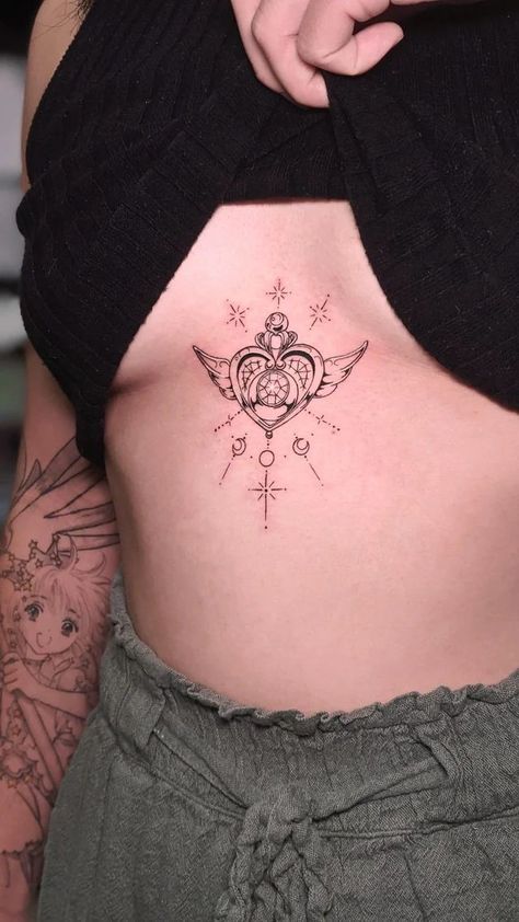 Sternum Tattoo Ideas, Fineline Tattoo Ideas, Tatuaje Studio Ghibli, Sternum Tattoos, Sailor Moon Tattoo, Fineline Tattoo, Kawaii Tattoo, Cute Tiny Tattoos, Sternum Tattoo