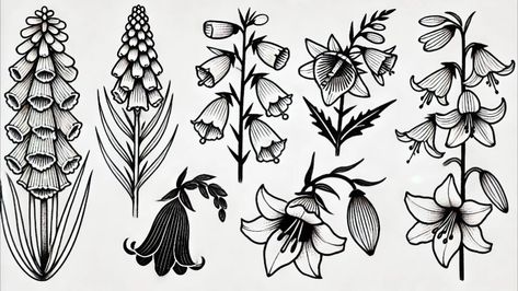 Get inked with our stunning Flash Tattoos! Prices vary, resizing available. Designs are 2-3 inches. Call (304)578-9503, #WalkIn, or #booknow at BOOK.HEYGOLDIE.COM/PARAGONSTUDIOS.✨ #FlashTattoos #TattooArt #BookToday #tattoo #fyp #Protea, #Foxglove, #Fritillaria, #Hellebore, and #GloriosaLily Foxglove Tattoo, Poisonous Flowers, Gloriosa Lily, Flash Tattoos, Flowers Tattoo, Flash Tattoo, Simple Tattoos, Art Tattoo, Flash