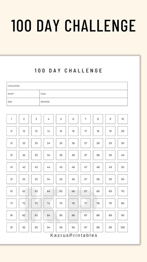 100 day challenge Challenge Template, Printable Habit Tracker, Challenge Fitness, Habit Tracker Printable, 100 Day Challenge, 90 Day Challenge, Journal Books, Saving Challenge, Tracker Printable