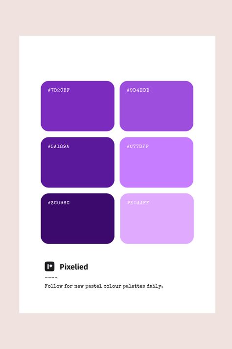 This purple pastel color palette features a range of soft, soothing shades from lavender to lilac. These gentle hues evoke a sense of calm and elegance, making them perfect for creating dreamy and sophisticated designs in illustration, branding, typography, and web UI. Purple Pastel Color Palette, Pastel Purple Color Palette, Purple Pallet, Color Scheme Generator, Color Generator, Colour Pallets, Pastel Color Palette, Branding Typography, Pastel Color Schemes