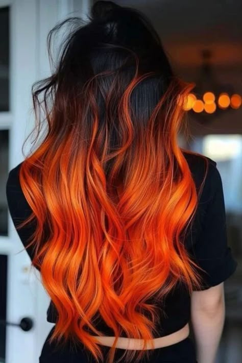 Orange And Black Hair, Orange Ombre Hair, Dark Brown Hair Color Ideas, 30 Hair Color, Witchy Hair, Amber Hair, Types Of Hair Color, Korean Hair Color, Brown Hair Color Ideas