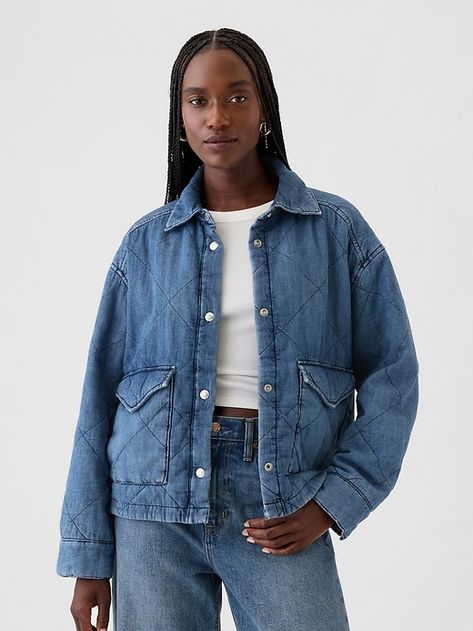 Quilted Denim Shirt Jacket Denim Shirt Jacket, Quilted Denim, Demin Jacket, Denim Quilt, Cozy Coats, Water Saving, Women's Jackets, Denim Jackets, Coats And Jackets