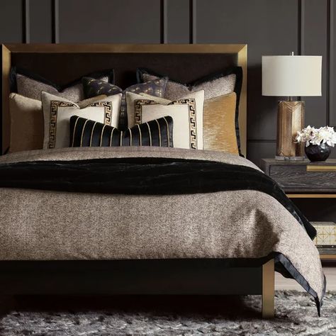 Eastern Accents Roxanne by Barclay Butera Speckle Reversible Duvet Cover | Perigold Black Silver Glam Bedding Sets, Duvet Cover Glam, Duvet Covers Luxe, Duvet Cover Sets Luxe, Black And Silver Bedding Master Bedrooms, Metallic Colors Bedding, King Size Duvet Covers Luxe, Rustic Glam Bedding, Daybed Comforter