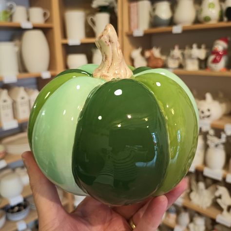 Cute pumpkin pottery painting, using shades of green Green Pumpkin Painting Ideas, Fall Pottery Painting, Painting Ideas Green, Fall Pottery, Pumpkin Pottery, Pumpkin Painting Ideas, Pumpkin Autumn, Green Pumpkin, Pumpkin Painting