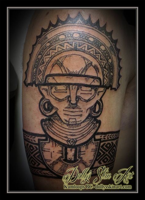 El Dorado Muisca Colombia Central America Andean mythology black stipple blackwork armband tribal shoulder tattoo kamloops dolly's skin art Dollhouse Tattoo, Black And Grey Tattoo, Kamloops Bc, Native Tattoos, Evil Tattoos, Armband Tattoo Design, Galaxy Tattoo, C Tattoo, My Tho