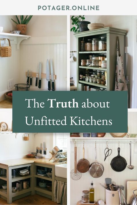 The truth about unfitted kitchens - Potager Online Non Fitted Kitchen Ideas, Deconstructed Kitchen Ideas, Unfitted Kitchen Sink, Unfitted Kitchen Ideas Cottage, Freestanding Kitchen Ideas, Unfitted Kitchen Design Inspiration, Unfitted Kitchen Ideas Farmhouse, Raised Kitchen Cabinets, Tiny Kitchen Layout