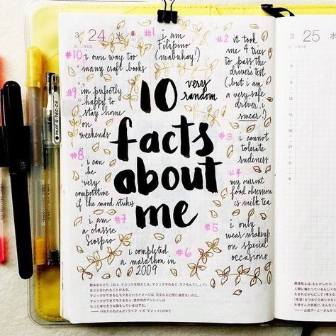 10 facts about me Anniversary Scrapbook, Journal Techniques, Wreck This Journal, Diary Ideas, Bullet Journal Writing, Journal Quotes, Creative Journal, Bullet Journal Inspo, My Journal