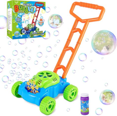 Bubble Machine for Kids, Fixget Automatic Bubble Lawn Mower, Summer Fun Bubble Blowing Push Toys, Bubble Solution Included, Outdoor Play Toys Birthday Gift for Kids Toddler Bubble Blower, Toddler Outdoor, Bubble Fun, Push Mower, Bubble Maker, Kids Bubbles, Push Toys, Christmas Party Gift, Bubble Machine